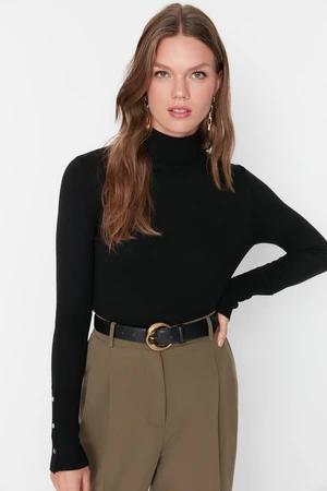 Trendyol Black Crop prémiová priadza / špeciálna priadza Základný pletený sveter