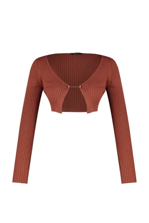 Trendyol Brown Crop Knitwear Cardigan