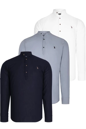 TRIPLE SET G783 DEWBERRY JUDGE COLLAR SHIRT-NAVY BLUE-WHITE-GREY