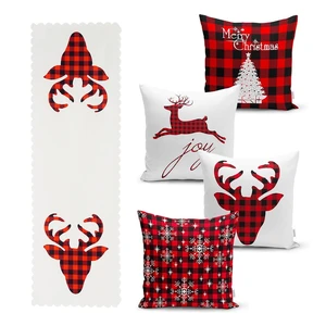 Zestaw 4 świątecznych poszewek na poduszki i bieżnika Minimalist Cushion Covers Christmas Tartan