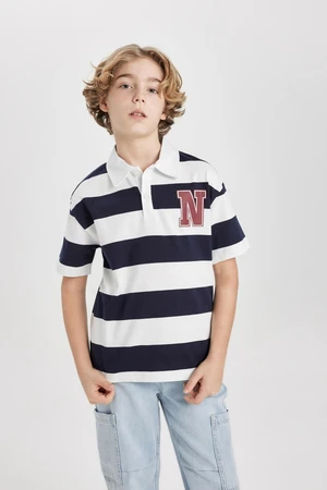 DEFACTO Boys Oversize Fit Striped Printed Short Sleeve Polo T-Shirt