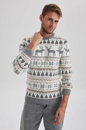 DEFACTO New Year Themed Standard Fit Regular Cut Patterned Crew Neck Knitwear Sweater