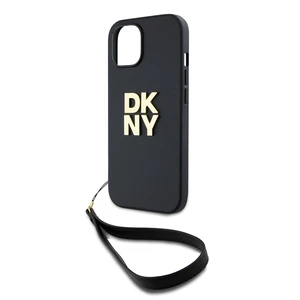 Zaní kryt DKNY PU Leather Stack Logo Wrist Strap pro Apple iPhone 13, černá