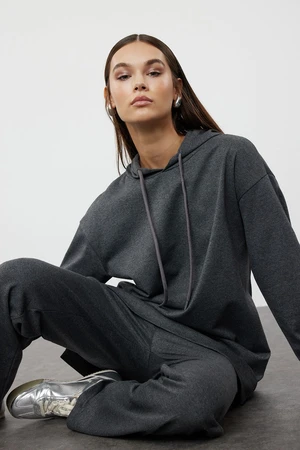 Trendyol Anthracite Oversize Basic Hooded Knitted Tracksuit