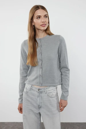 Trendyol Gray Woolen Jacket-Look Knitwear Cardigan