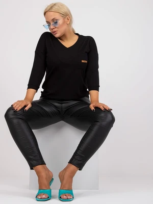 Black basic blouse plus size with V-neck