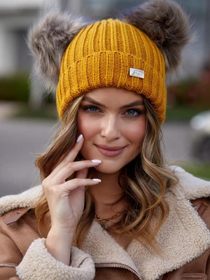 Mustard hat with pompom for winter