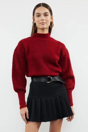 Trendyol Claret Red Soft Texture Sleeve Detailed Knitwear Sweater