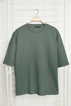 Trendyol Basic Mint Oversize/Wide Cut Textured Waffle Short Sleeve T-Shirt