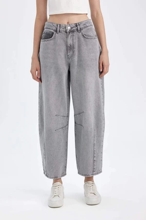 DEFACTO Baggy Fit High Waist Long Jean Washed Trousers