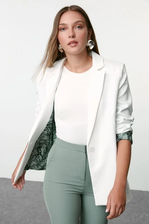 Trendyol White Regular Fit Patterned Lined Blazer Jacket