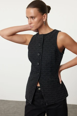 Trendyol Black Jacquard Fitted Denim Vest