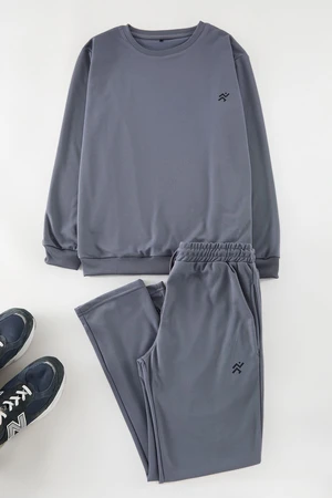 Trendyol Light Gray Regular/Normal Cut Basic Pique Textured Tracksuit