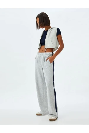 Koton Wide Leg Sweatpants with Elastic Waistband, Stripe Detail, Pockets, Comfortable Cut, Raised