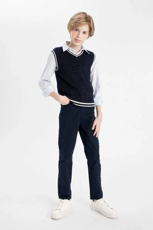 DEFACTO Boy's Straight Leg Pocket Navy Blue Gabardine School Trousers