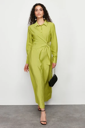 Trendyol Green Shirt Collar Waist Tie Detailed Woven Dress