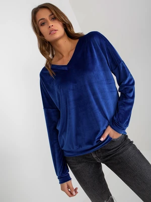 Cobalt blue velour sweatshirt with neckline