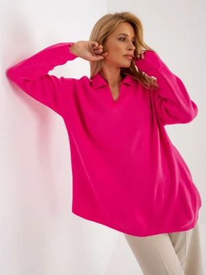 RUE PARIS women's fluo pink oversize sweater with collar