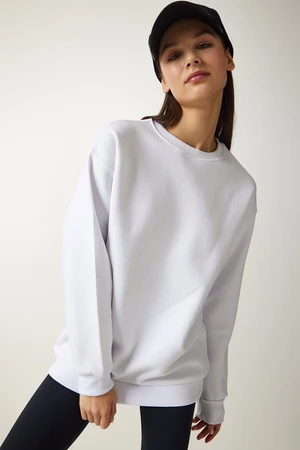 Happiness İstanbul Women's White Raised Basic Sweatshirt