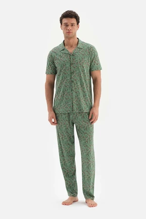 Dagi Green Shirt Printed Cotton Modal Pajamas Set