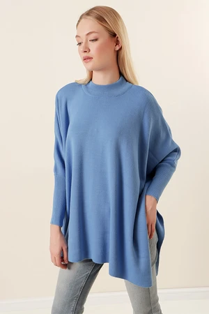 Bigdart 15783 Slit Poncho Sweater - Sax