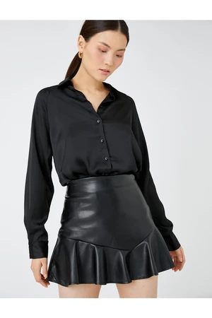 Koton Leather Look Mini Skirt with Ruffles