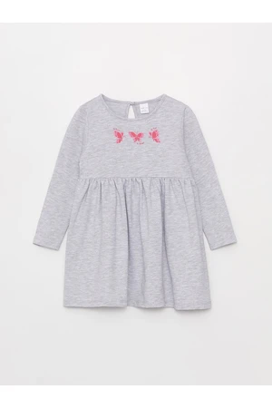 LC Waikiki Crew Neck Long Sleeved Dress for Baby Girl