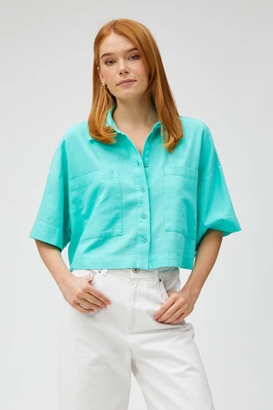 Koton Crop Oversize Shirt Linen Blend with Pockets