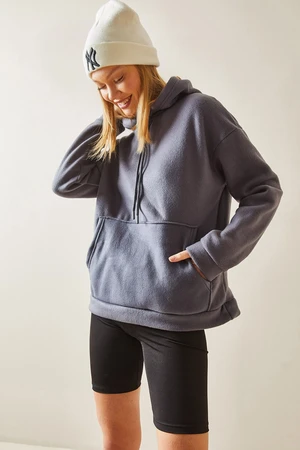 XHAN Smoked Kangaroo Pocket & Hooded Fleece Sweatshirt