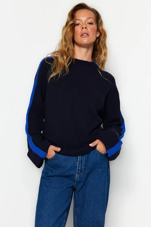 Trendyol Navy Blue Wide Fit Sleeve Fold Knitwear Sweater