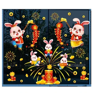 Chinese New Year Rabbit 2023 Stickers 2023 Year Of The Rabbit Cartoon Window Decals Spring Festival Art Decor For Home School