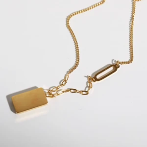 Fashion Square Gold Brick Pendant Necklace Titanium Steel Plating 18K Gold Choker For Women Popular Jewelry Party Gift