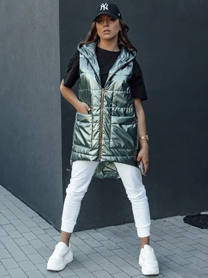 Women's quilted long vest with hood JESS green Dstreet