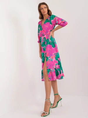 Green and fuchsia neckline dress RUE PARIS