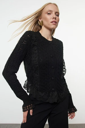 Trendyol Black Crop Lace Openwork/Hole Knitted Cardigan