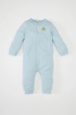 DEFACTO Baby Boy Newborn Blue Buttoned Snap Ribbed Camisole Long Sleeve Jumpsuit