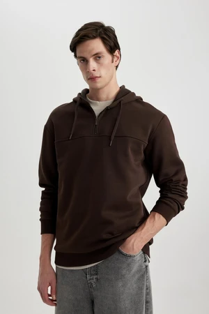 DEFACTO Comfort Fit Hooded Half Zip Sweatshirt