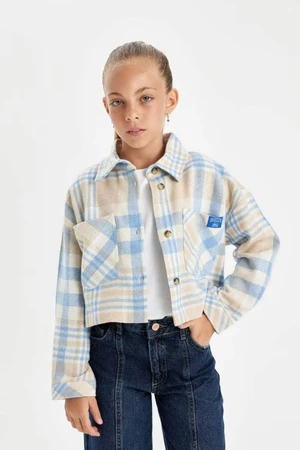 DEFACTO Girls Plaid Crop Long Sleeve Shirt