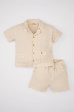 DEFACTO Baby Boy Waffle Short Sleeve Shirt Shorts 2-Piece Set