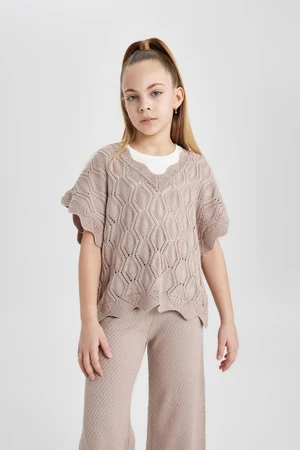 DEFACTO Girls' V-Neck Short Sleeve Sweater