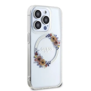 Zadní kryt Guess PC/TPU Flowers Ring Glossy Logo MagSafe pro Apple iPhone 15 Pro, transparentní