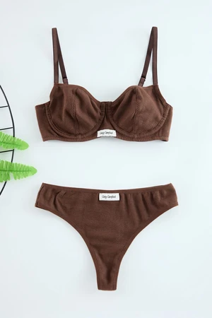 Trendyol Brown Ribbed Label Detailed Capless Knitted Underwear Set