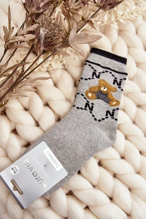 Warm cotton socks with teddy bear, grey