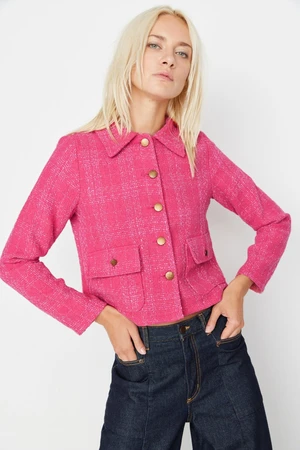 Trendyol Pink Fitted Pocket Detailed Plaid Woven Jacket