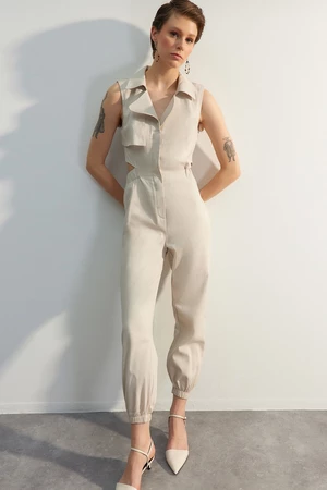 Trendyol Limited Edition Stone Maxi Woven Overalls with Window Detail