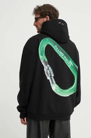 Bavlnená mikina Filling Pieces Carabiner pánska, čierna farba, s kapucňou, s potlačou, 80617051861