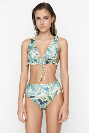 Trendyol Tropical Pattern High Waist Bikini Bottoms