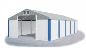 Garážový stan 6x10x3,5m střecha PVC 560g/m2 boky PVC 500g/m2 konstrukce ZIMA Šedá Bílá Modré