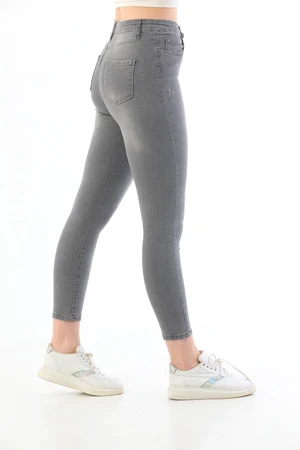 BİKELİFE Gray Nail Detailed Plus Size High Waist Lycra Denim Trousers