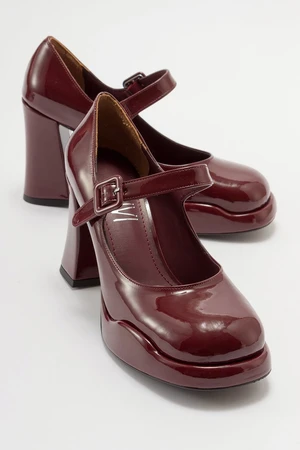 LuviShoes JAGOL Women's Claret Red Patent Leather Heeled Shoes